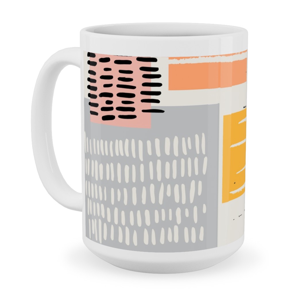 Textured Color Blocks - Multi Ceramic Mug, White,  , 15oz, Multicolor