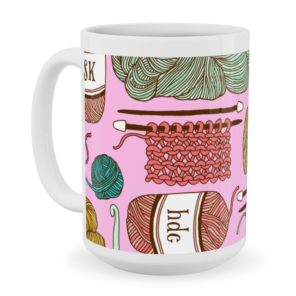 Knitting Ceramic Mug, White, , 15oz, Multicolor, Honeysuckle