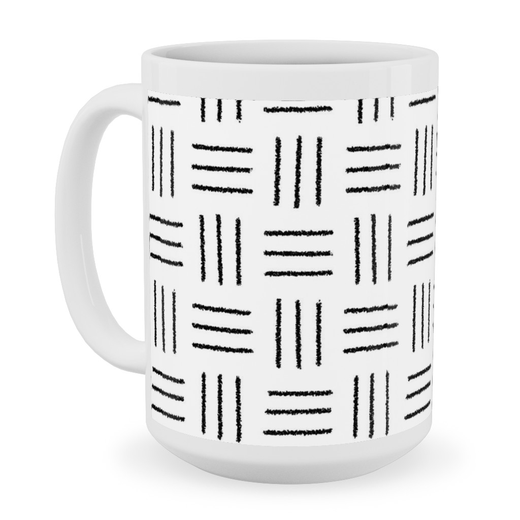 Mudcloth Basket Weave - Black on White Ceramic Mug, White, , 15oz, White, White