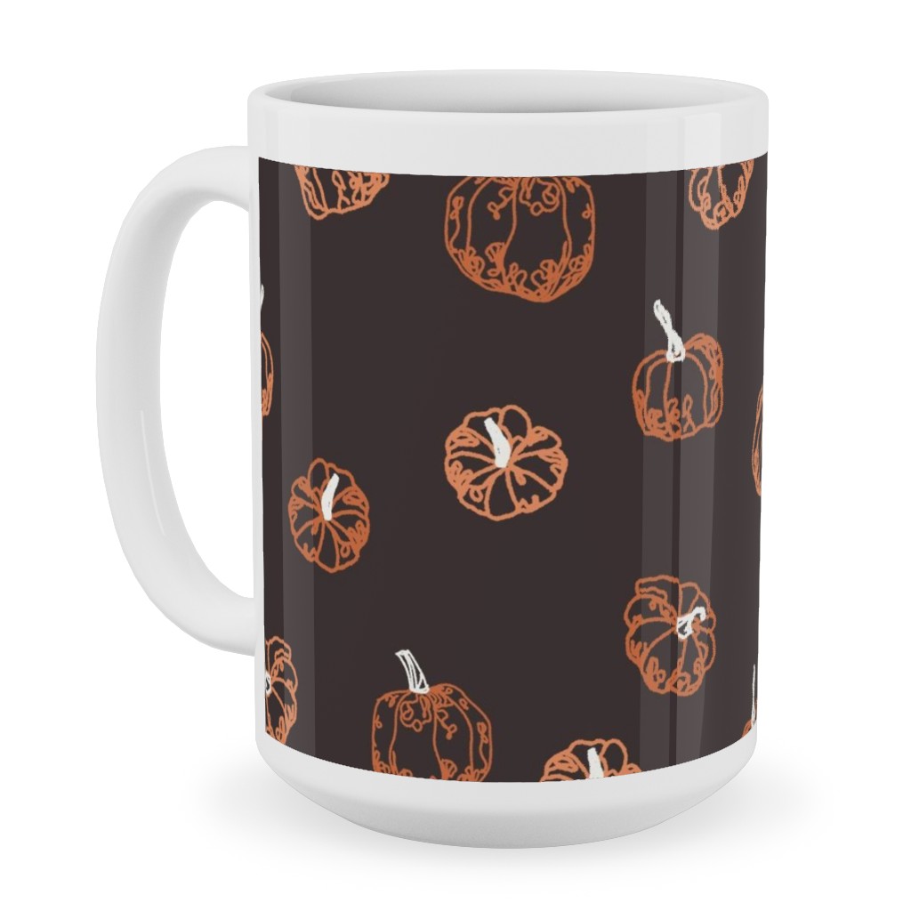 Pumpkins Ceramic Mug, White, , 15oz, Brown, Brown