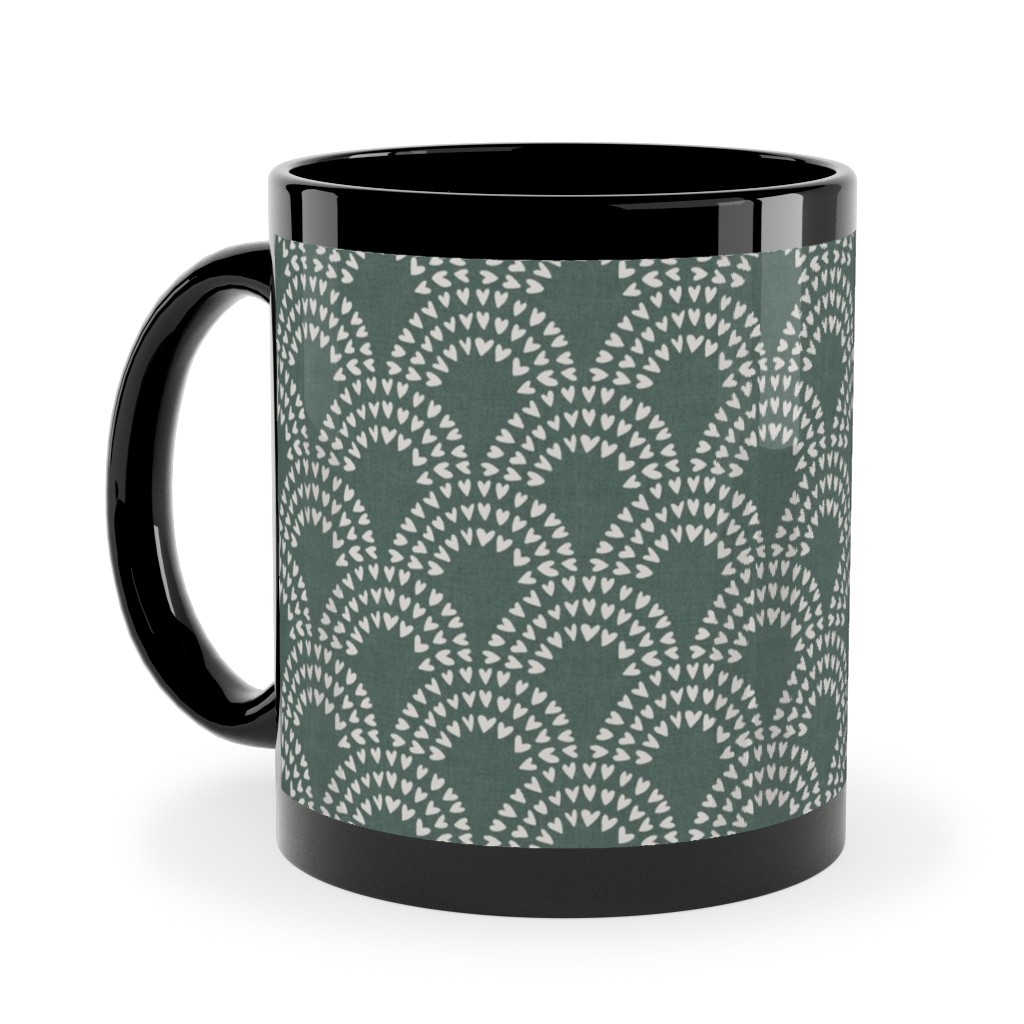 Scalloped Heart Rainbows - Pine Green Ceramic Mug, Black, , 11oz, Green, Classic Green