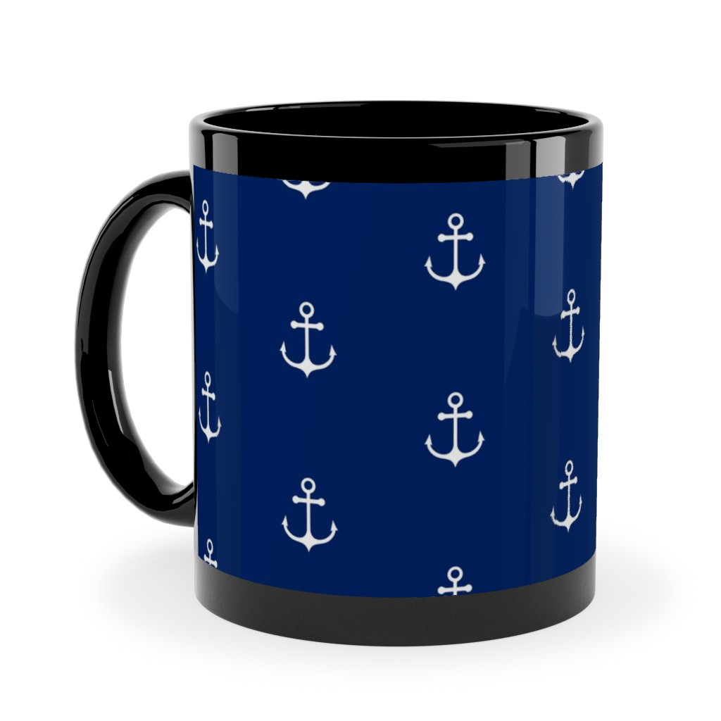 Anchor - Cobalt Blue Ceramic Mug, Black,  , 11oz, Blue