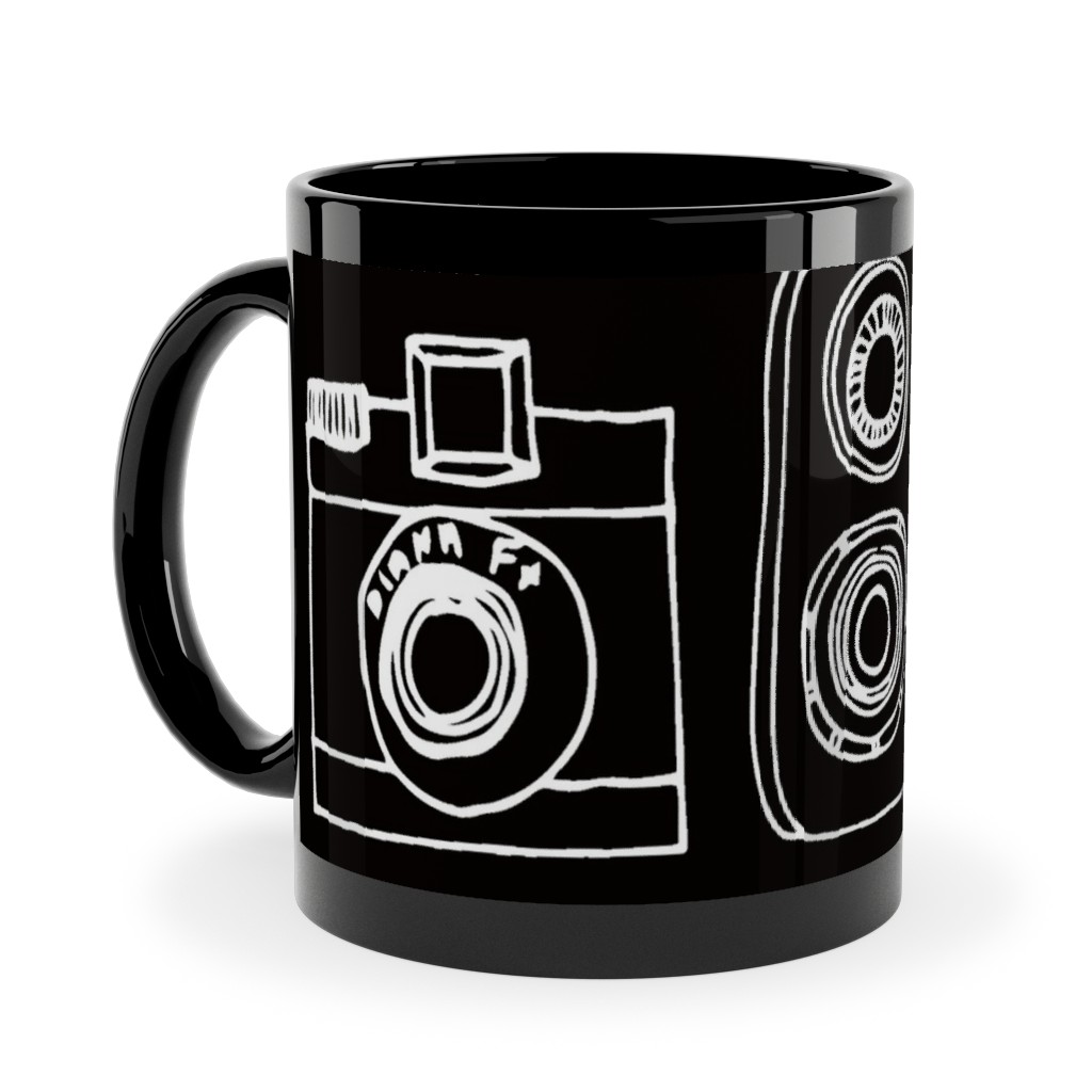 Vintage Cameras - Black and White Ceramic Mug, Black, , 11oz, Black, Black