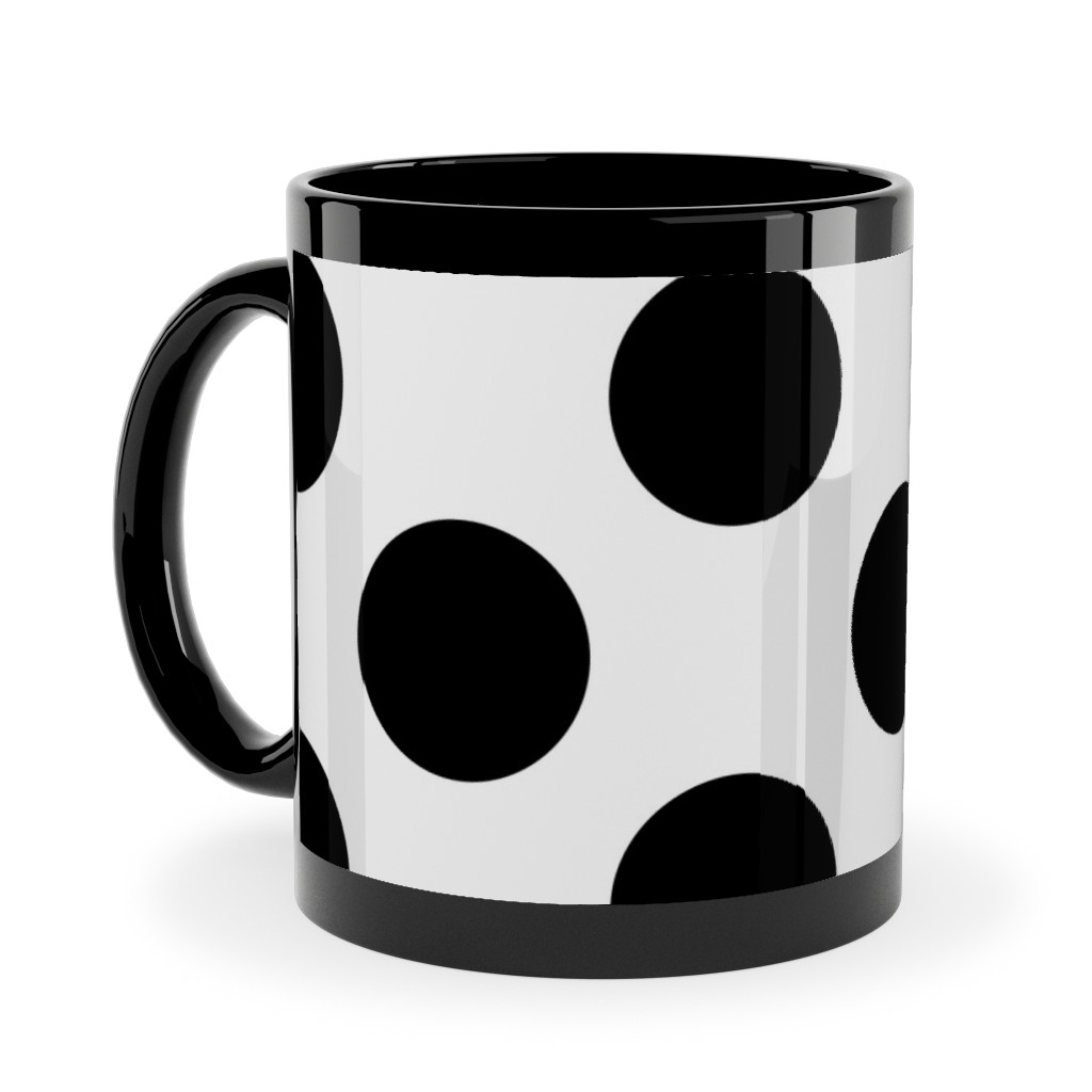 Polka Dot - Black and White Ceramic Mug, Black, , 11oz, Black, Black
