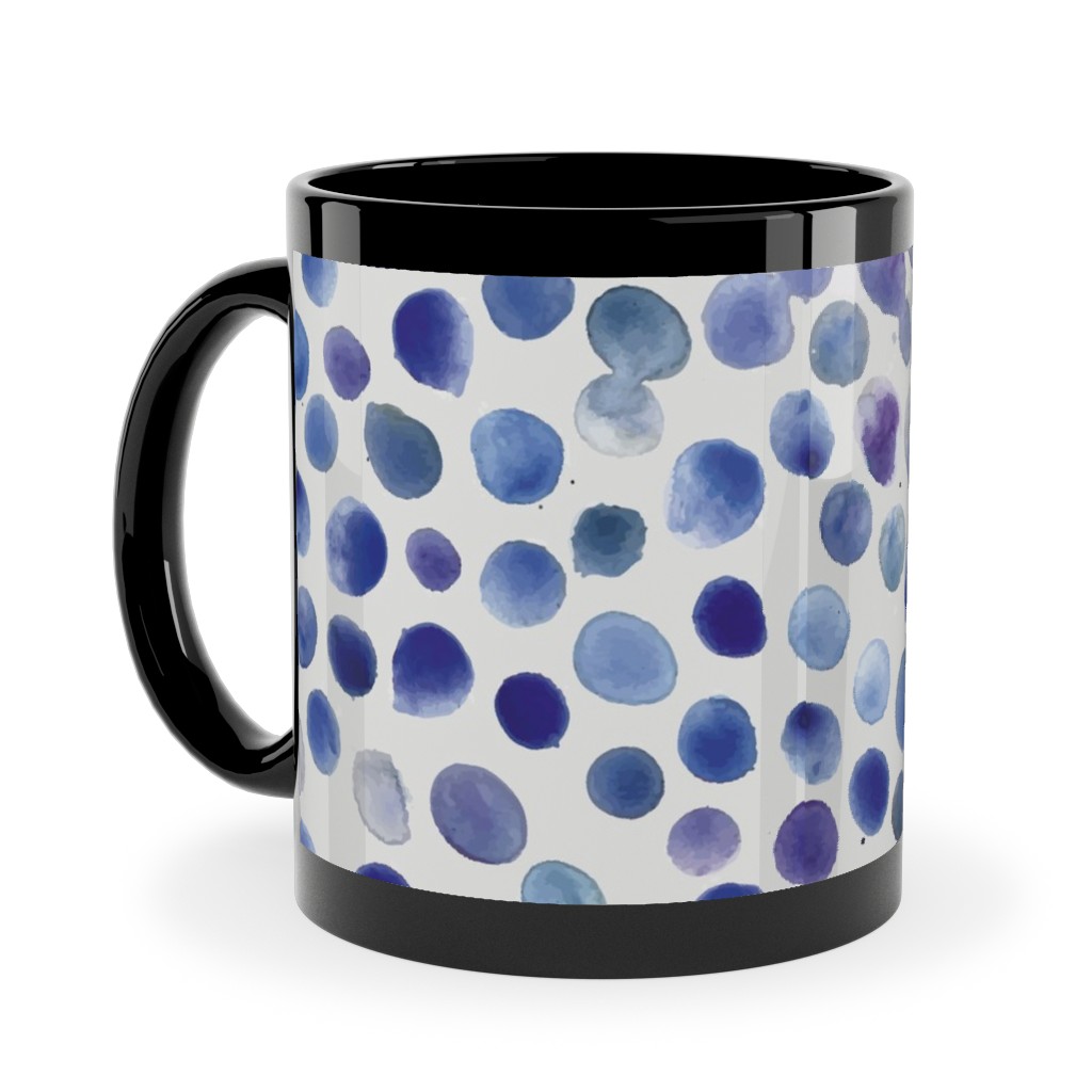 Watercolor Finger Dots - Blue Ceramic Mug, Black,  , 11oz, Blue
