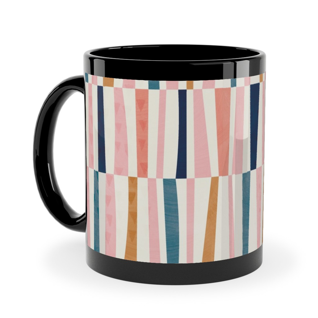 Patchwork Stripes - Multi Ceramic Mug, Black,  , 11oz, Multicolor