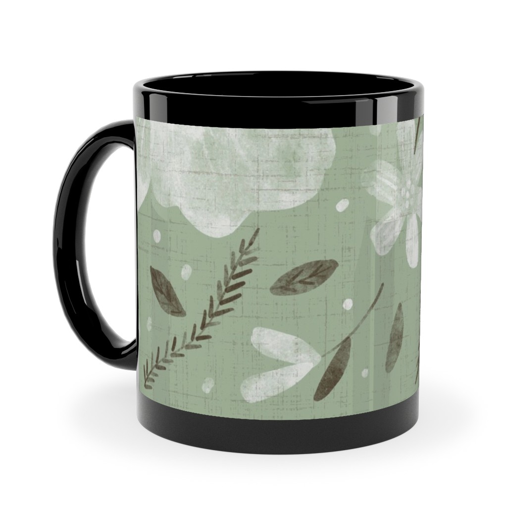 Charlotte Floral - Sage Ceramic Mug, Black, , 11oz, Green, Classic Green