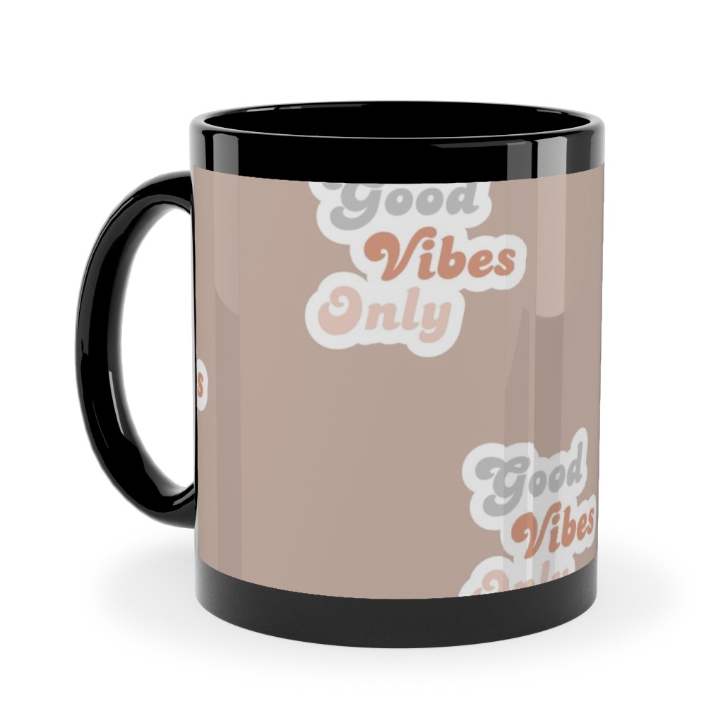 Seventies Retro Good Vibes Only Ceramic Mug, Black,  , 11oz, Pink