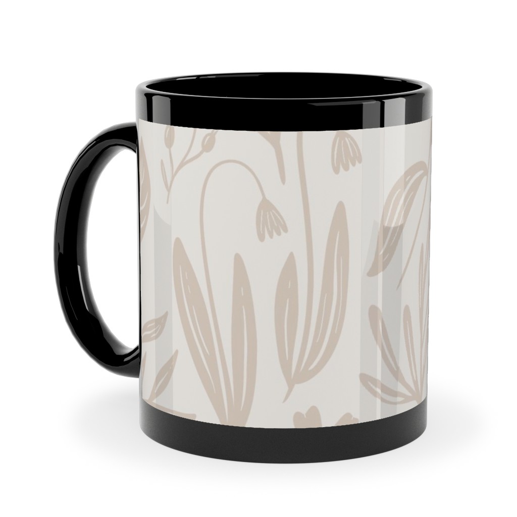 Wildflowers - Tan and Cream Ceramic Mug, Black,  , 11oz, Beige