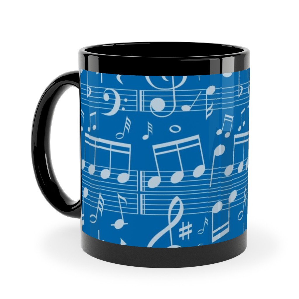 Music Notes - Blue Ceramic Mug, Black, , 11oz, Blue, True Blue