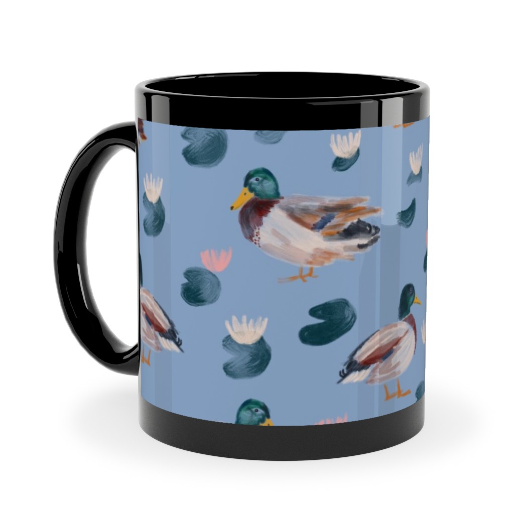 Mallard Ducks Ceramic Mug, Black,  , 11oz, Blue