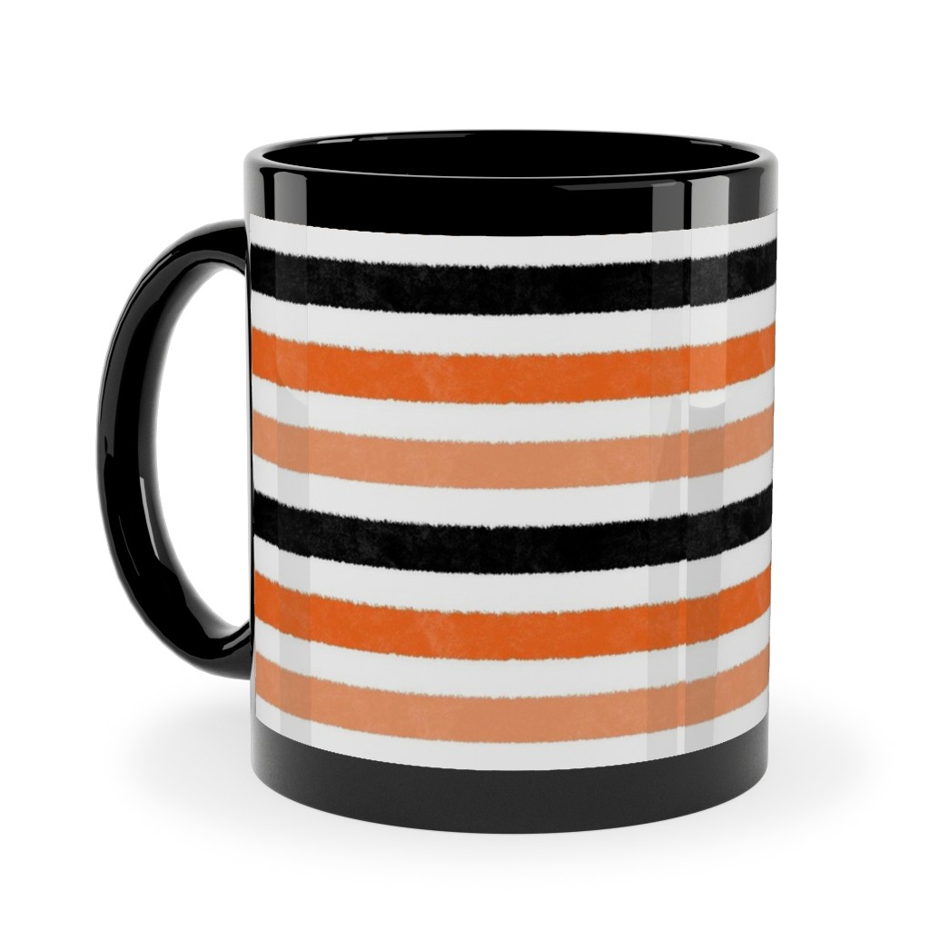 Halloween Stripes - Orange and Black Ceramic Mug, Black,  , 11oz, Orange