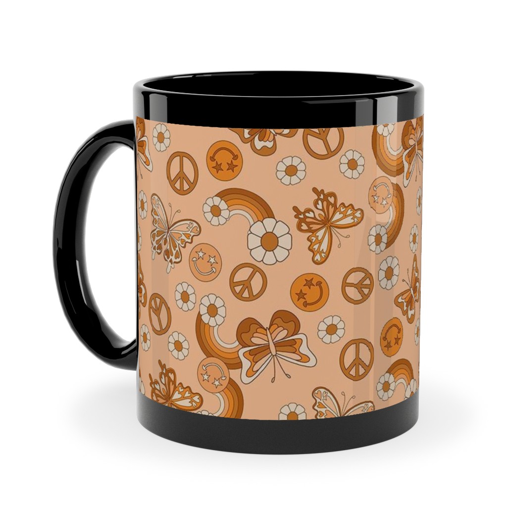 Peace Butterfly Boho - Orange Ceramic Mug, Black, , 11oz, Orange, Orange