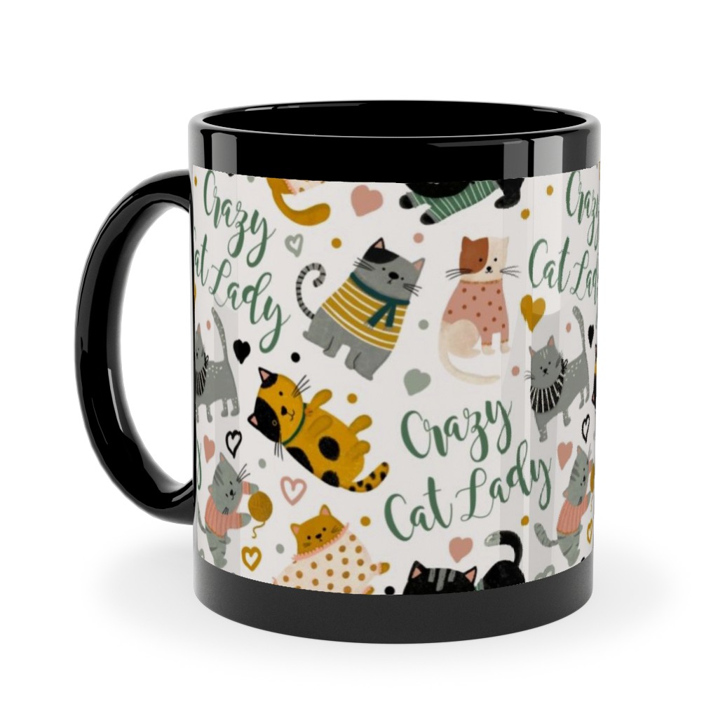 Crazy Cat Lady - Multicolor on Light Ceramic Mug, Black, , 11oz, Multicolor