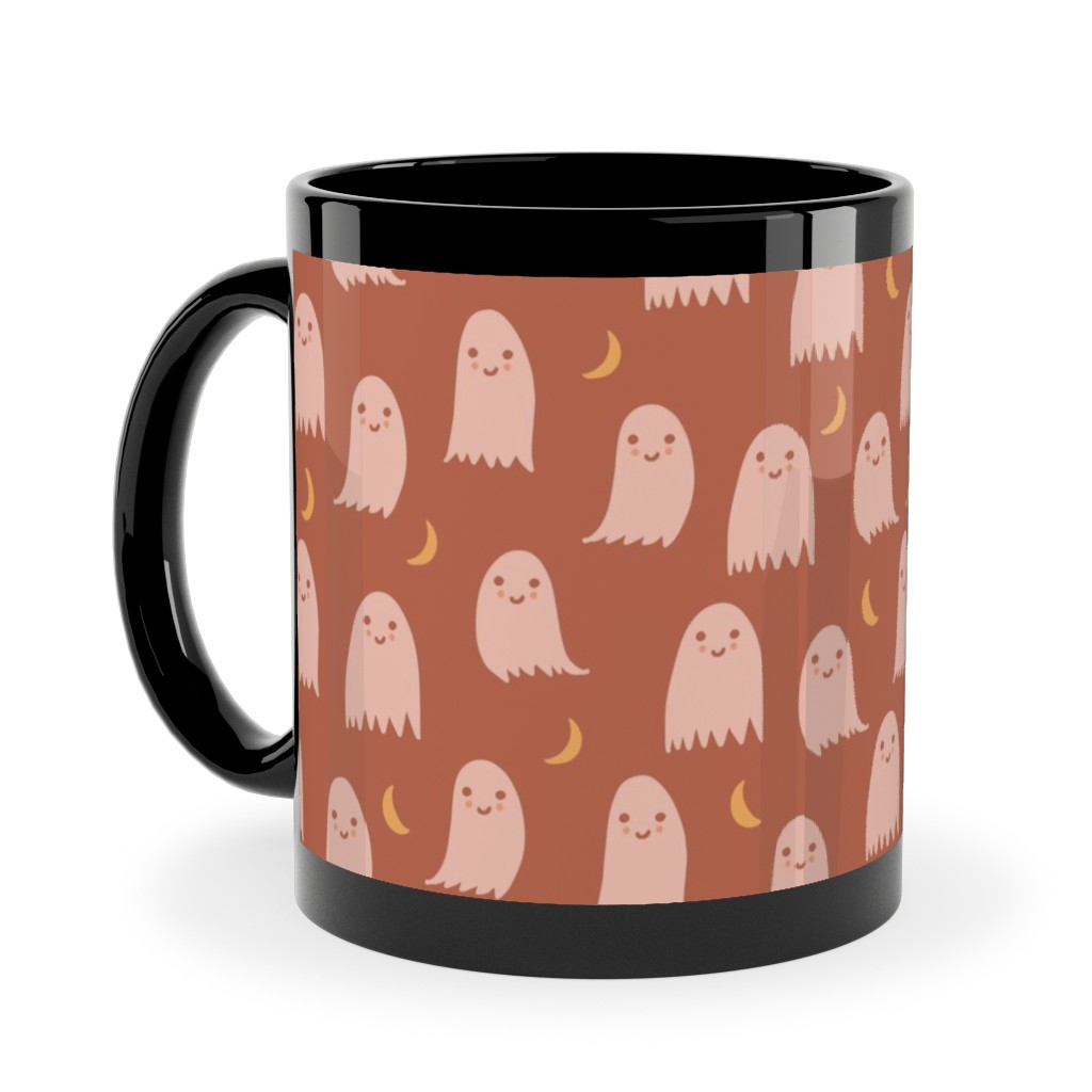 Cute Halloween Ghosts Ceramic Mug, Black,  , 11oz, Pink