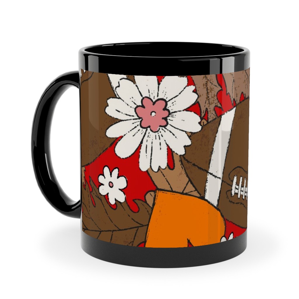 Football Fall and Florals Ceramic Mug, Black, , 11oz, Red, Ruby