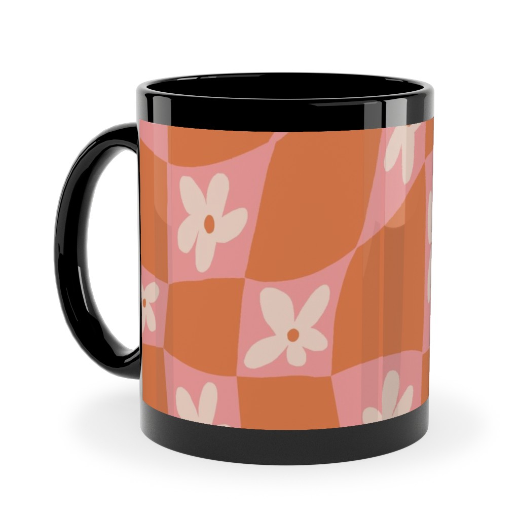 Trippy Chamomile - Floral - Orange and Pink Ceramic Mug, Black,  , 11oz, Orange