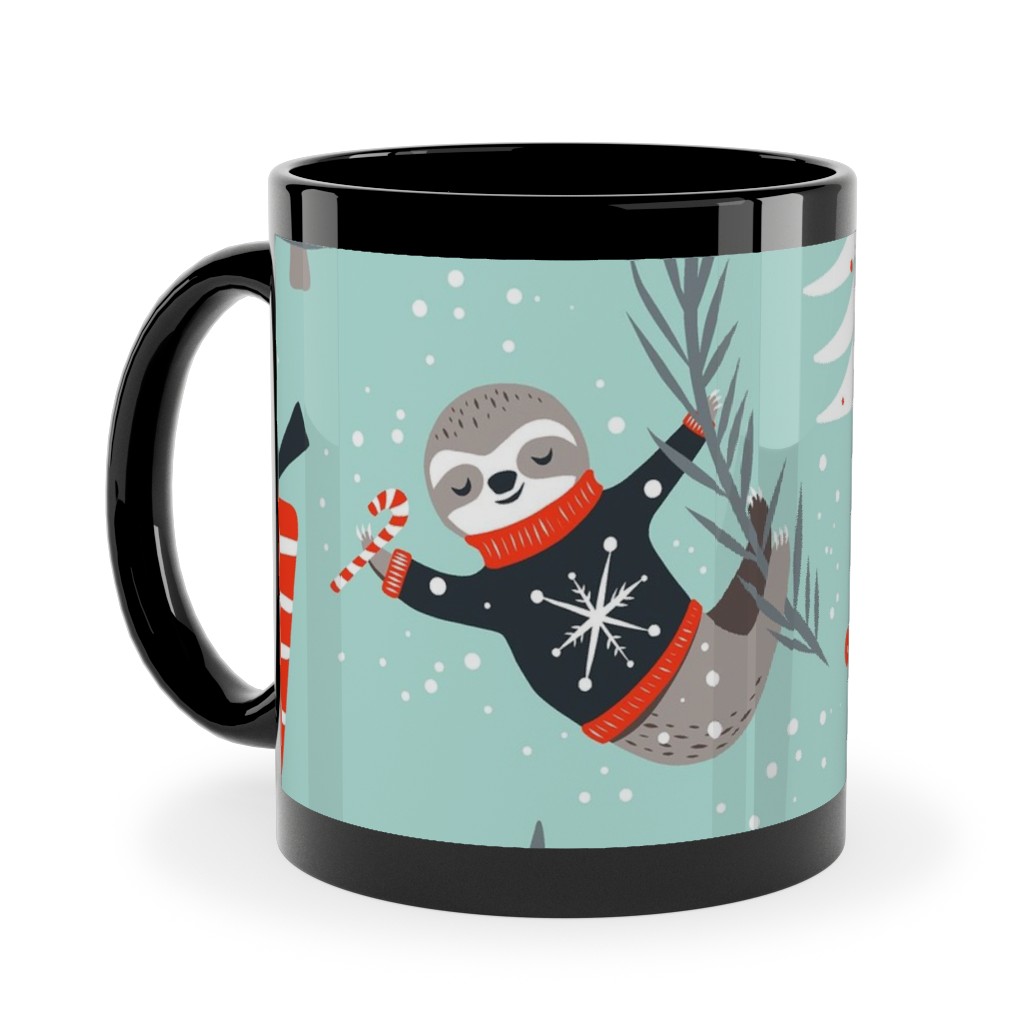Slothy Holidays Ceramic Mug, Black, , 11oz, Multicolor, Oasis