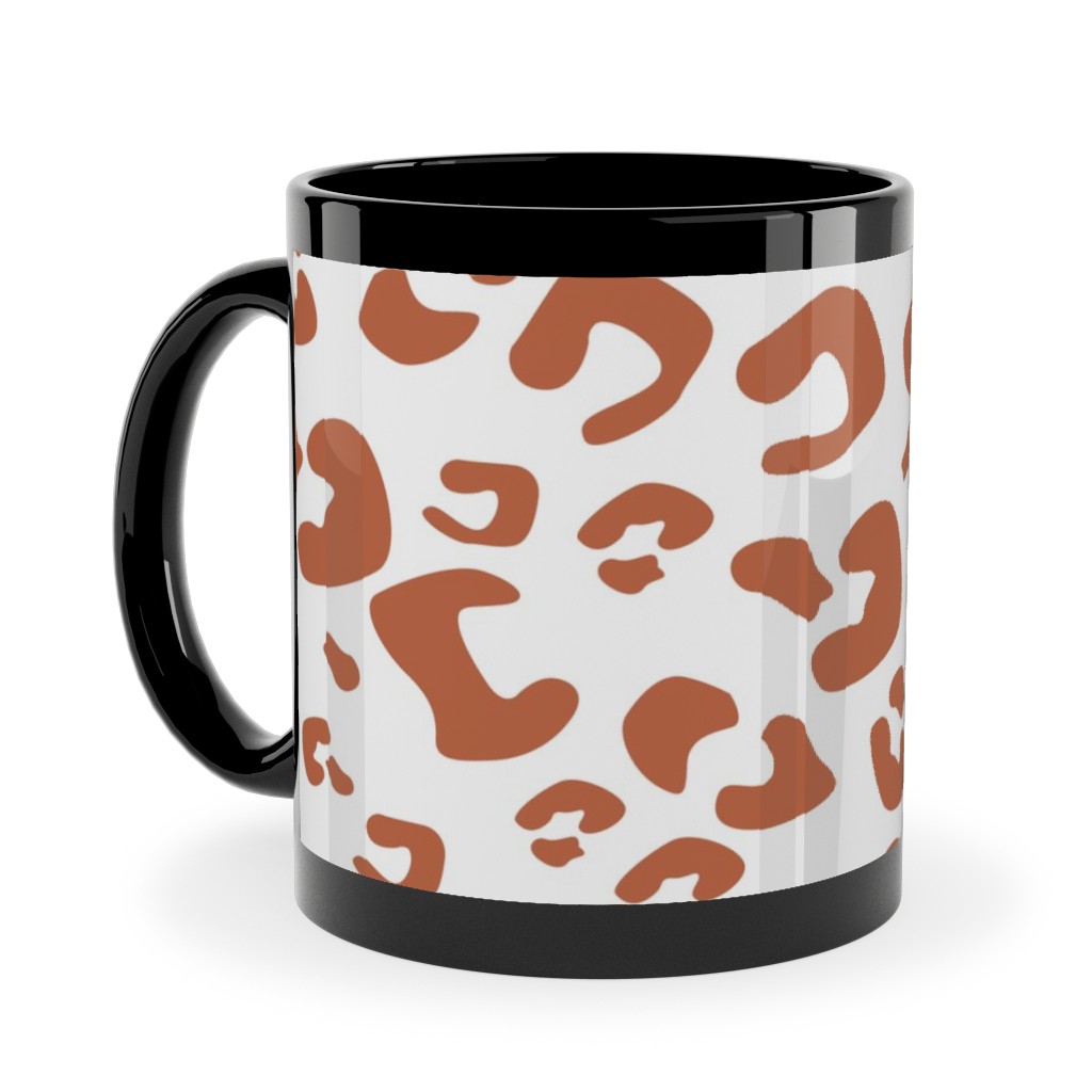 Leopard Print - Terracotta Ceramic Mug, Black,  , 11oz, Brown