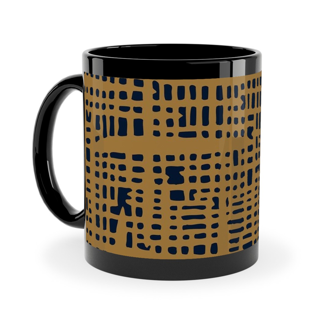 Linen Texture - Mustard Ceramic Mug, Black, , 11oz, Yellow, Classic Yellow