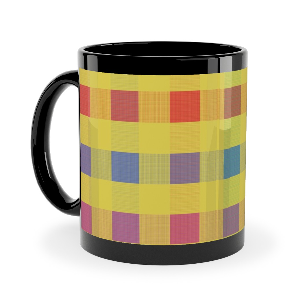 Picnic Plaid Ceramic Mug, Black, , 11oz, Multicolor, Bright Delight
