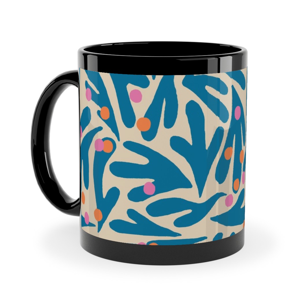 Funky Flora - Blue and White Ceramic Mug, Black,  , 11oz, Blue