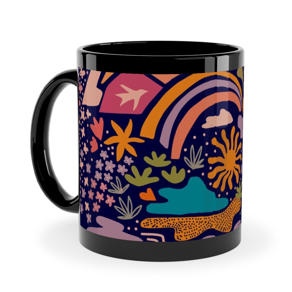 Ditsy Outdoor Adventure - Dark Blue Ceramic Mug, Black, , 11oz, Multicolor