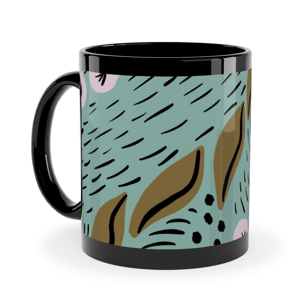 Flower Patch Lane on Mint Ceramic Mug, Black,  , 11oz, Green