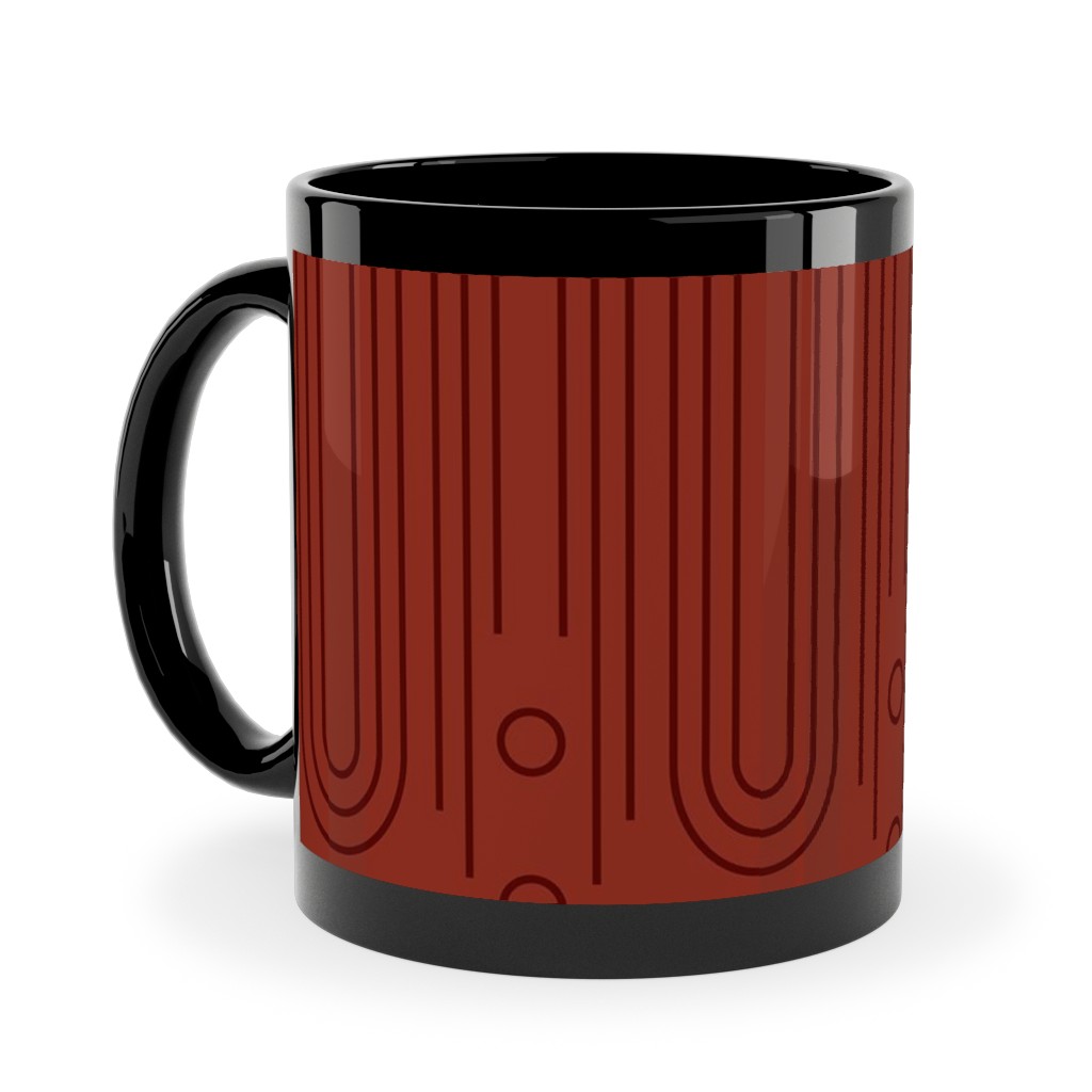 Art Deco Arches - Cranberry Ceramic Mug, Black,  , 11oz, Red