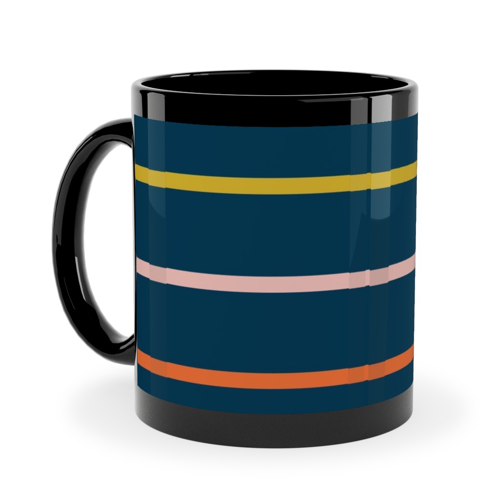 Summer Stripe - Dark Ceramic Mug, Black, , 11oz, Multicolor