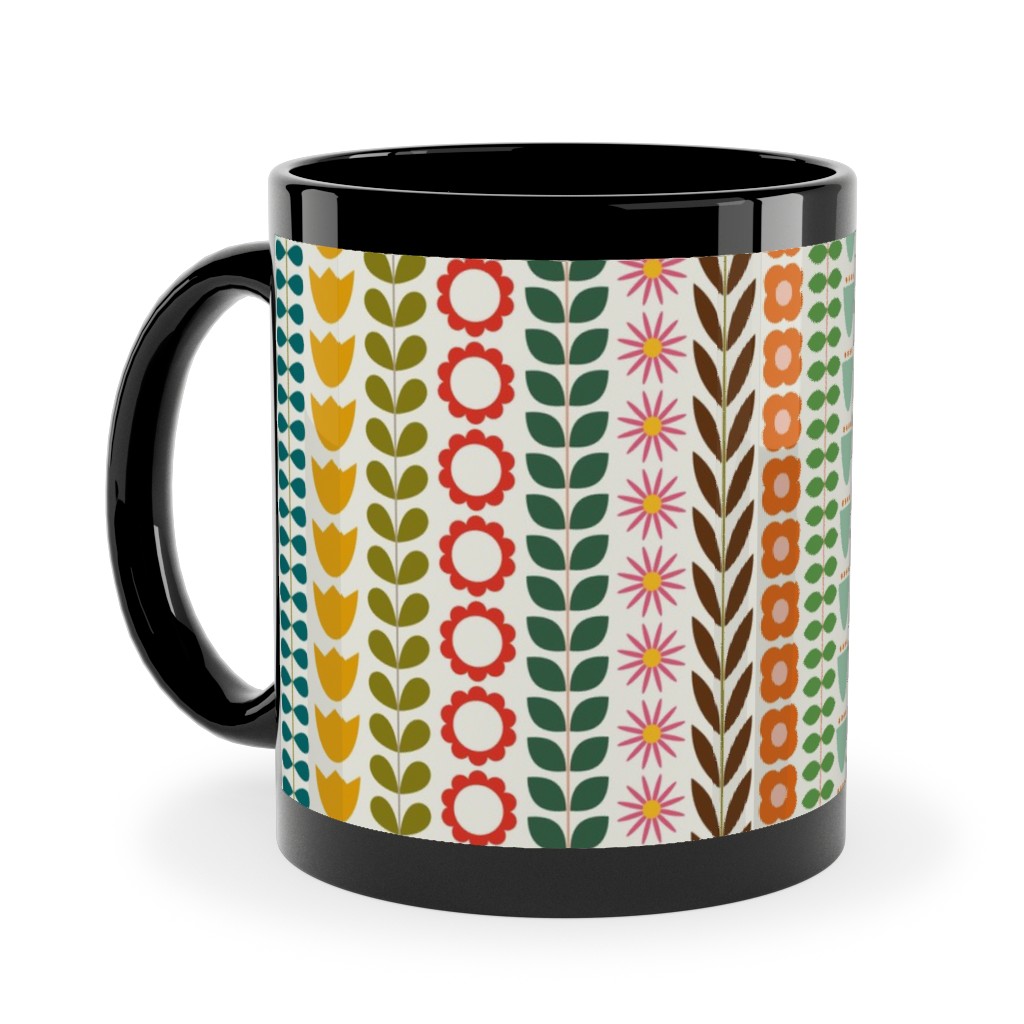 Scandinavian Folk Stripe - Multi Ceramic Mug, Black, , 11oz, Multicolor