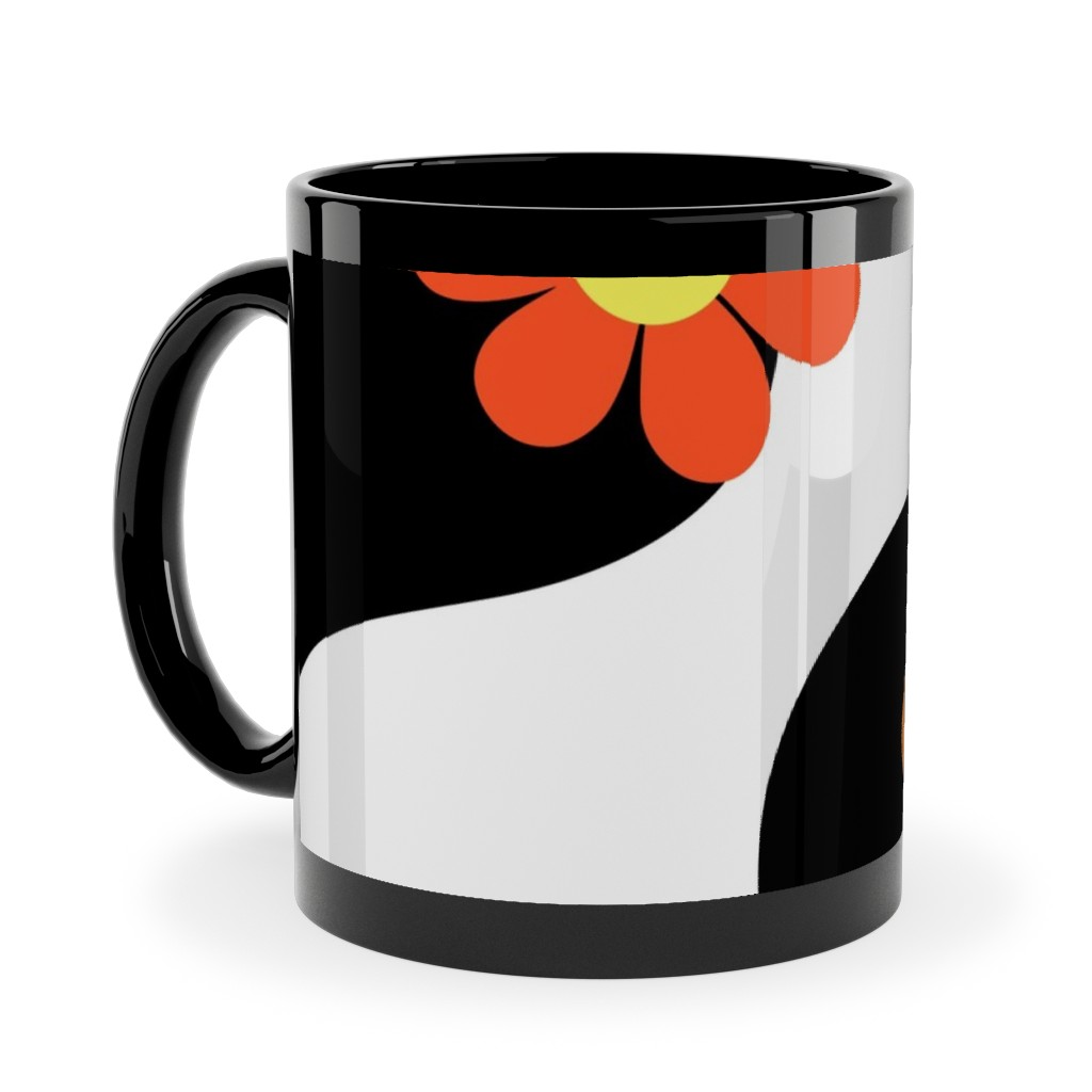 Groovy Daisy Rainbow Ceramic Mug, Black, , 11oz, Multicolor, Black