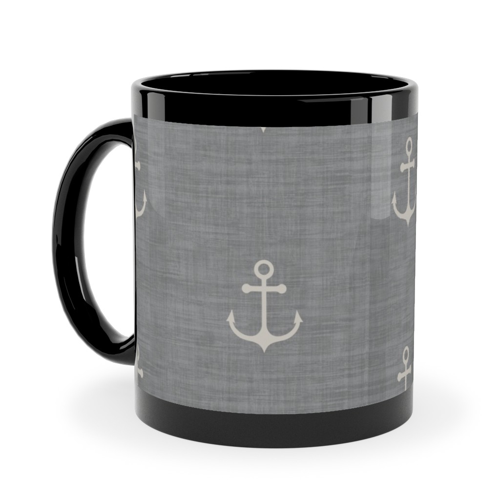 Anchor - Ivory on Light Grey Texture Ceramic Mug, Black, , 11oz, Gray, Gray