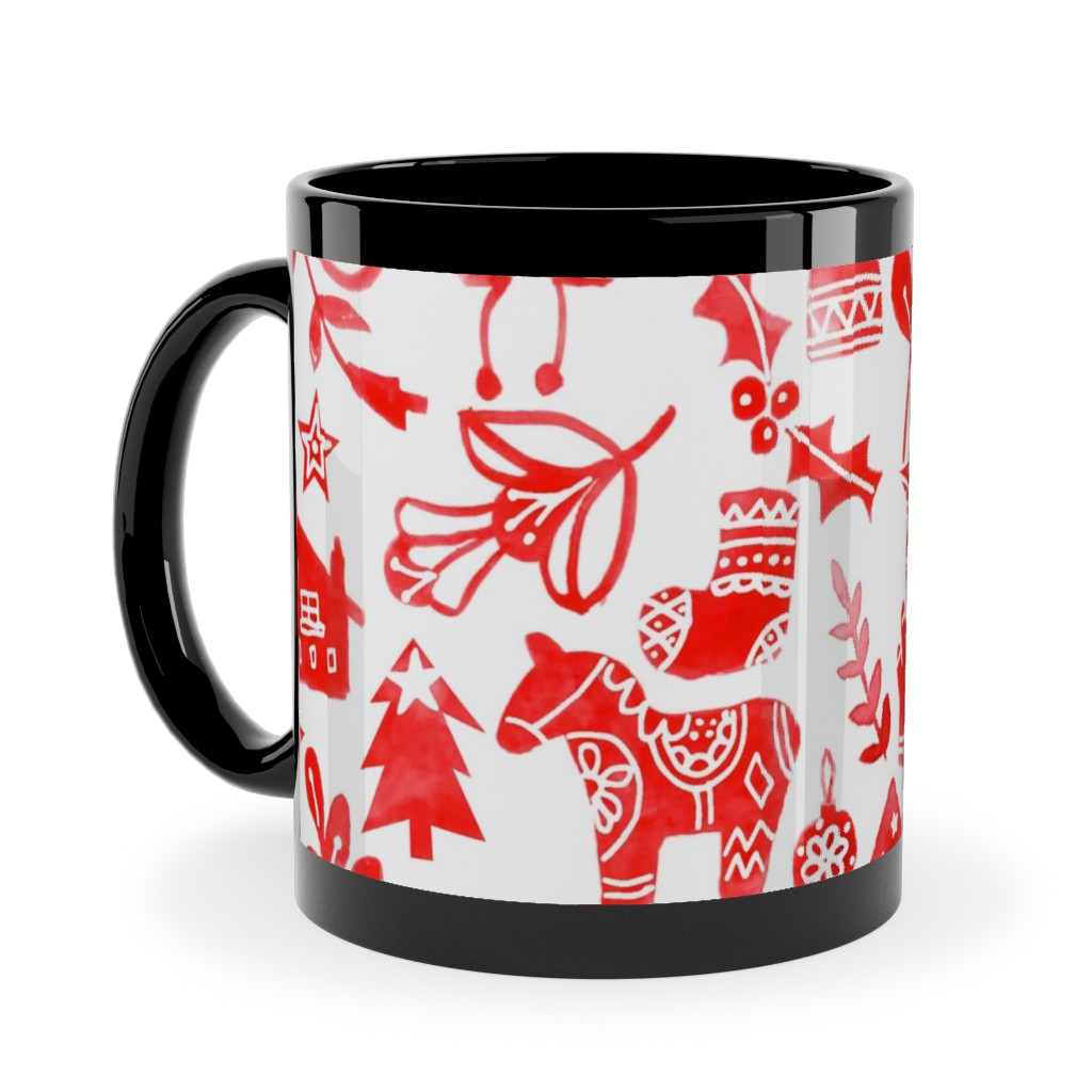 Red Christmas Ceramic Mug, Black,  , 11oz, Red