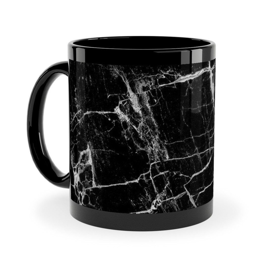 Cracked Black Marble Ceramic Mug, Black,  , 11oz, Black