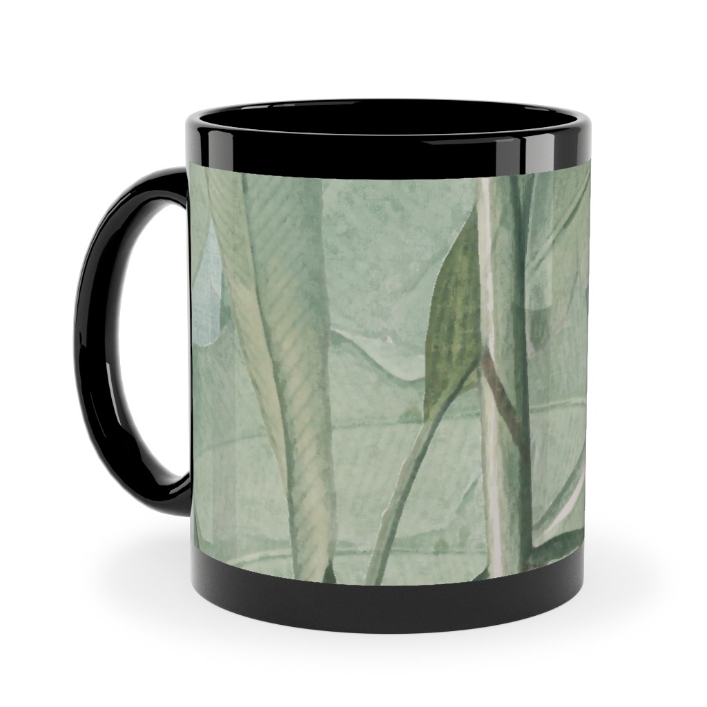 Lush Tropical Leaves Ceramic Mug, Black, , 11oz, Green, Classic Green