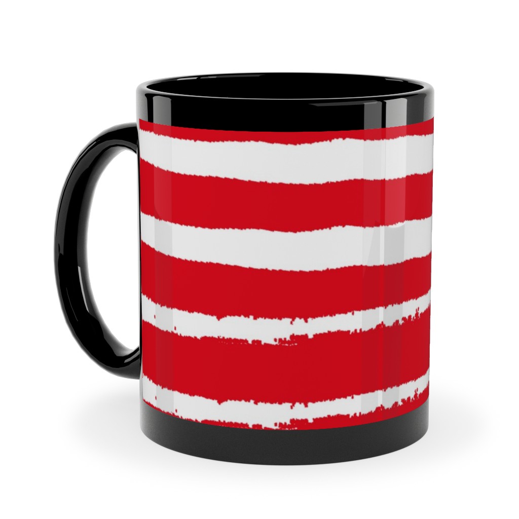 Painted Stripes - Red Ceramic Mug, Black,  , 11oz, Red