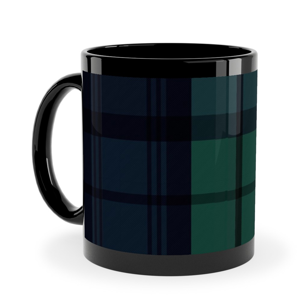 Dark Green Plaid Ceramic Mug, Black,  , 11oz, Green