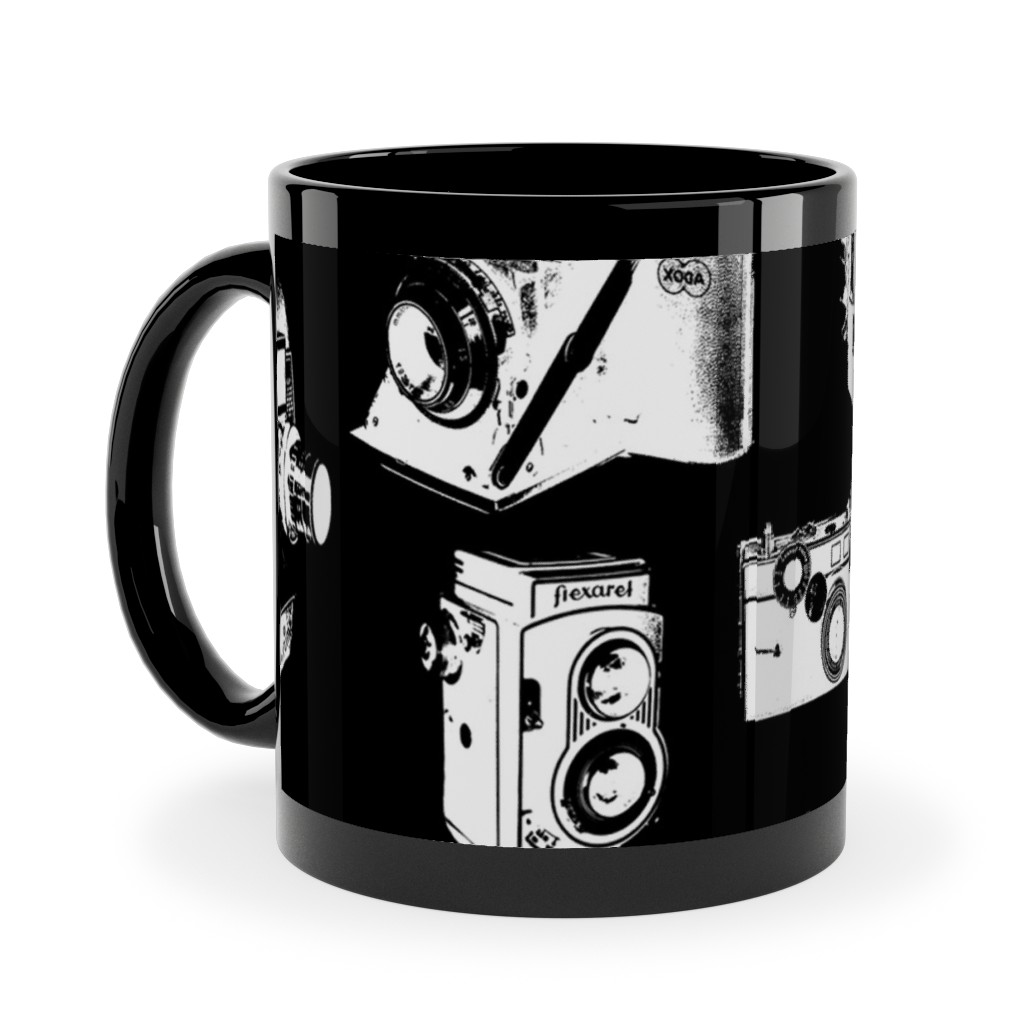 Retro Cameras Ceramic Mug, Black, , 11oz, Black, Black