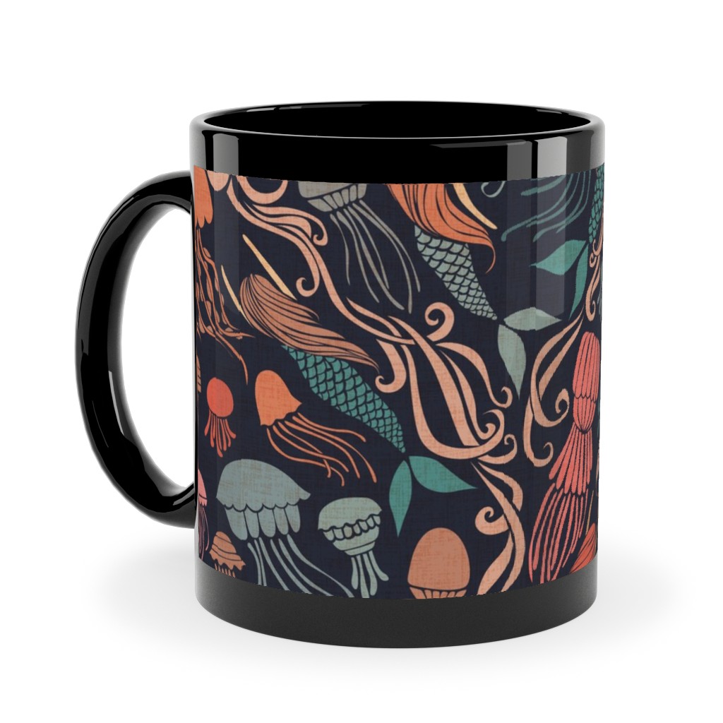 Mermaids and Jellyfish - Multi Ceramic Mug, Black, , 11oz, Multicolor