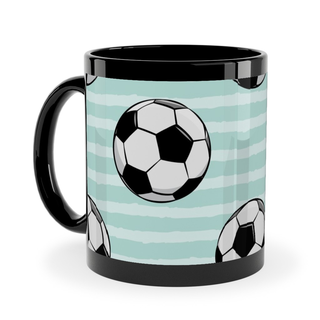 Soccer Balls Ceramic Mug, Black, , 11oz, Green, Boardwalk