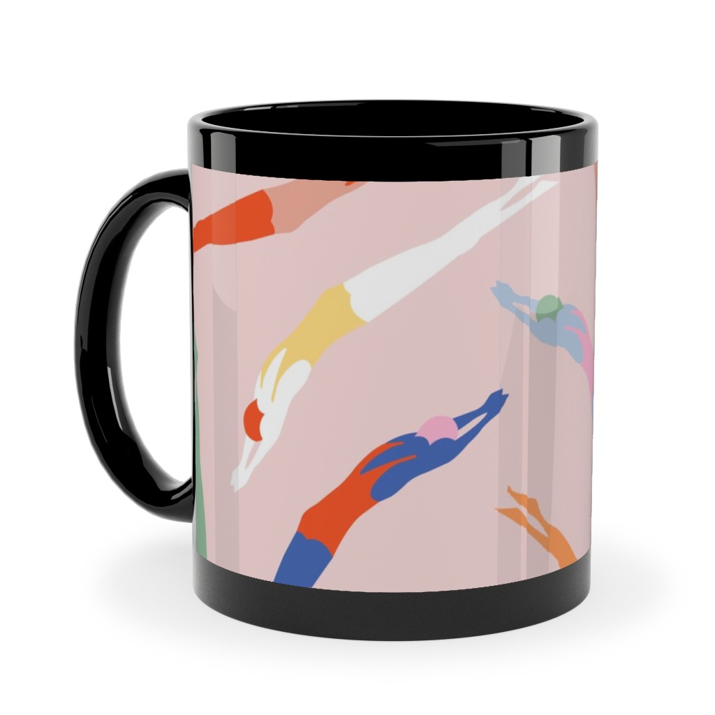 Art Deco Divers - Pink Ceramic Mug, Black, , 11oz, Pink, Bright Pink