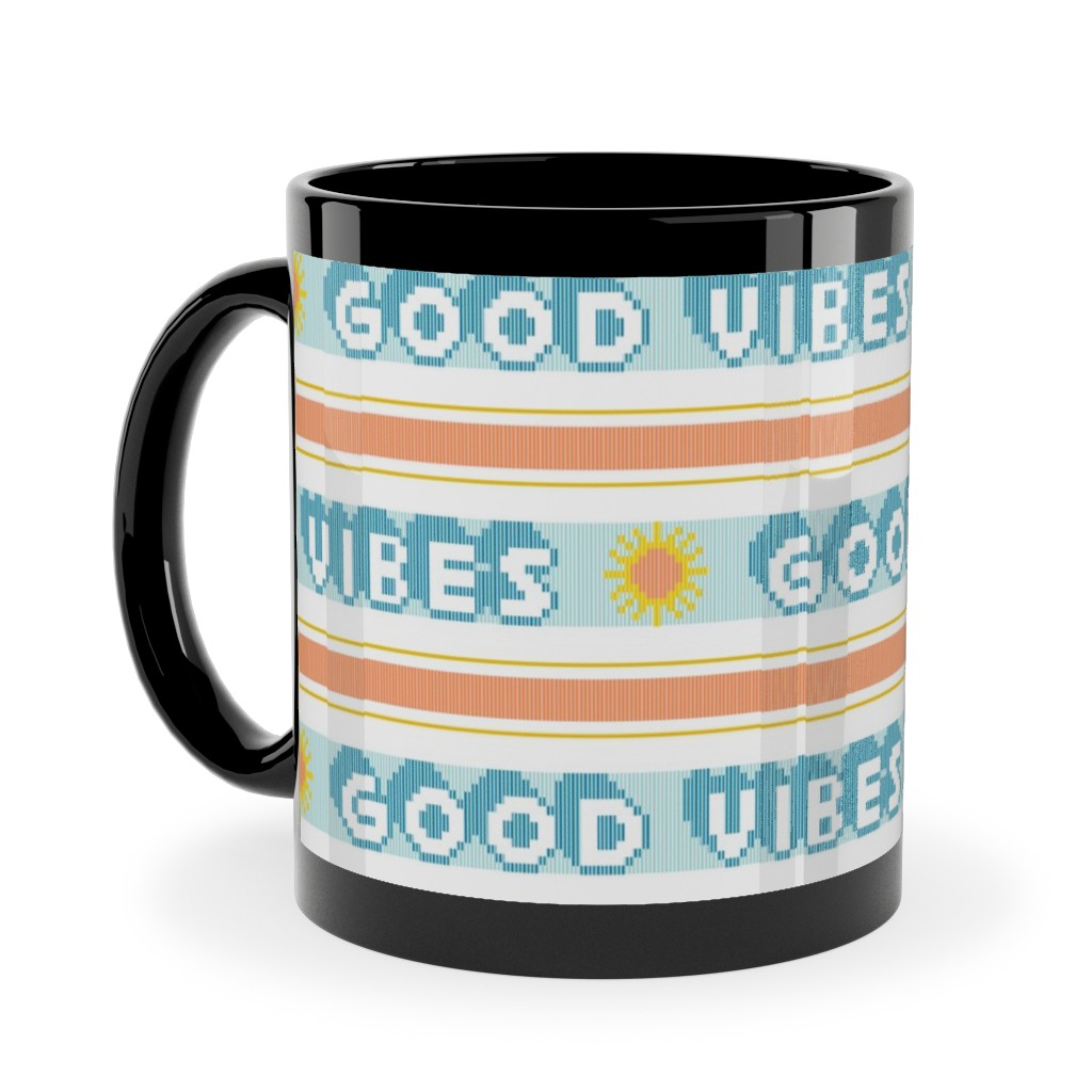 Good Vibes Vintage Typography Ceramic Mug, Black, , 11oz, Orange, Orange