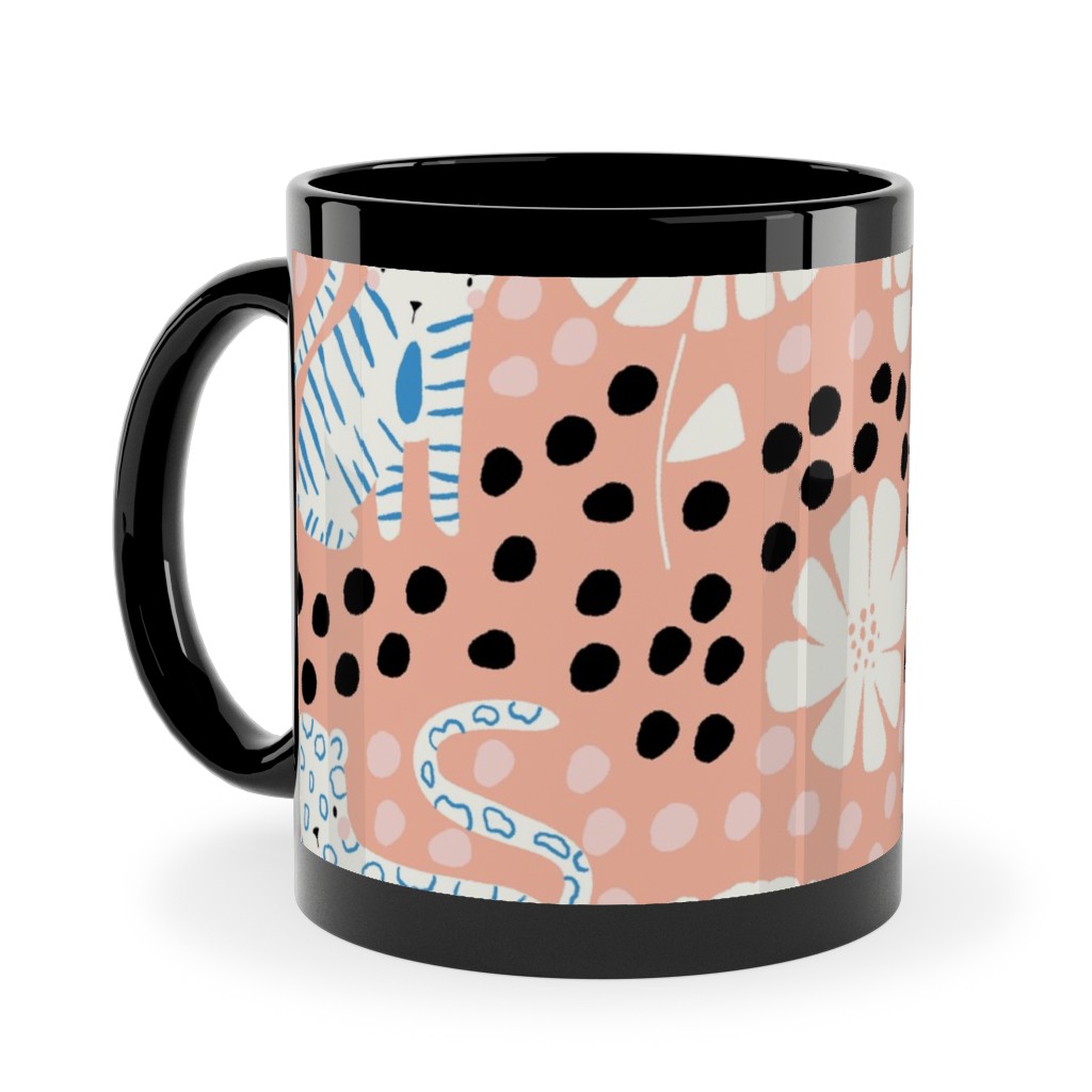 Jungle Cats - Pink Ceramic Mug, Black, , 11oz, Pink, Bright Pink
