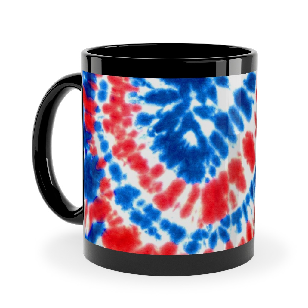 Tie Dye - Blue, Red and White Ceramic Mug, Black,  , 11oz, Multicolor