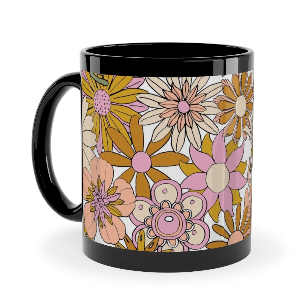 Chelsea Vintage Floral Garden - Pink Ceramic Mug, Black, , 11oz, Pink, Bright Pink