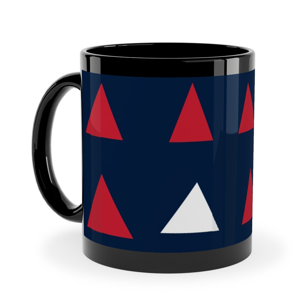 Triangles - Red White and Blue Ceramic Mug, Black, , 11oz, Blue, True Blue