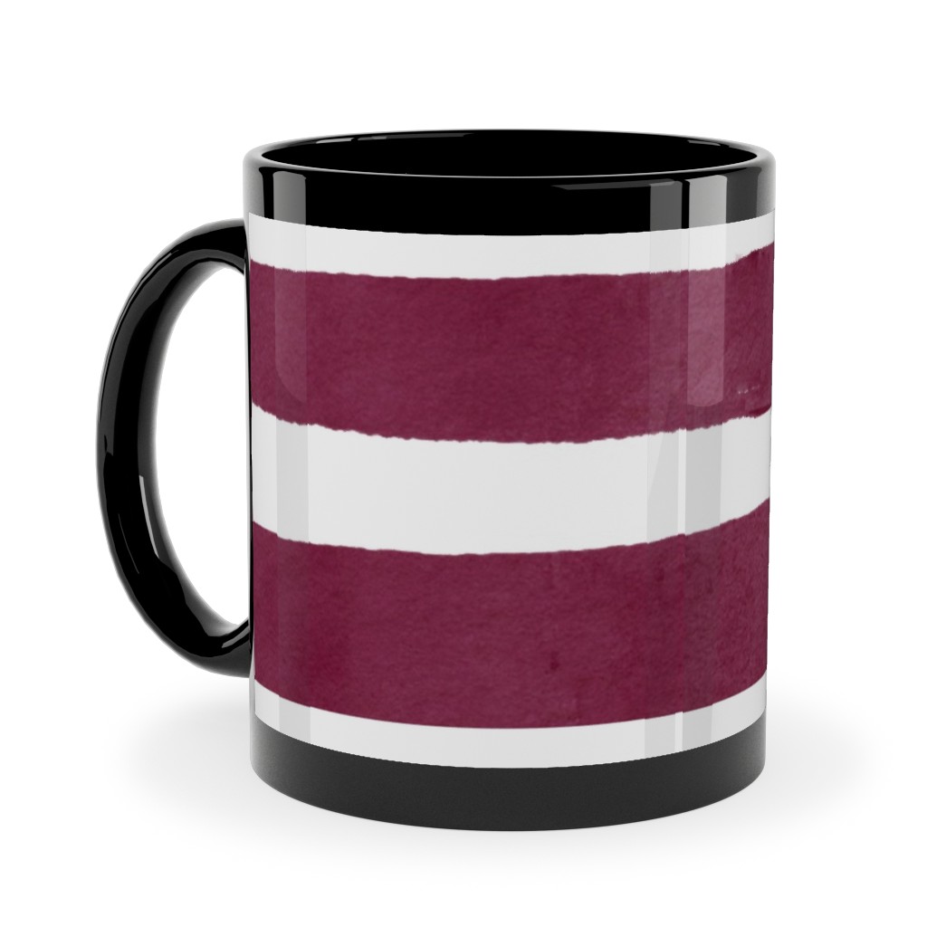 Stripe - Maroon Ceramic Mug, Black,  , 11oz, Red
