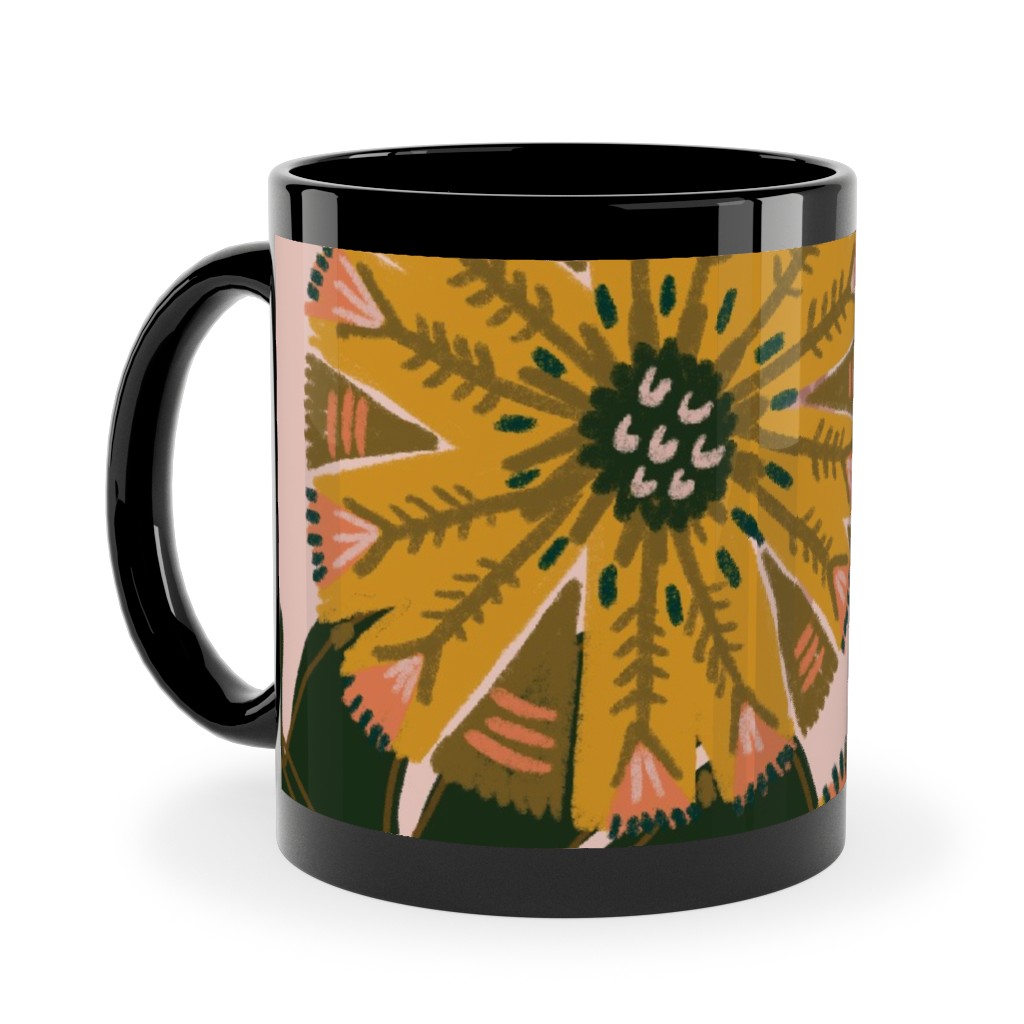 Boho Tropical - Floral - Pink Ceramic Mug, Black, , 11oz, Multicolor