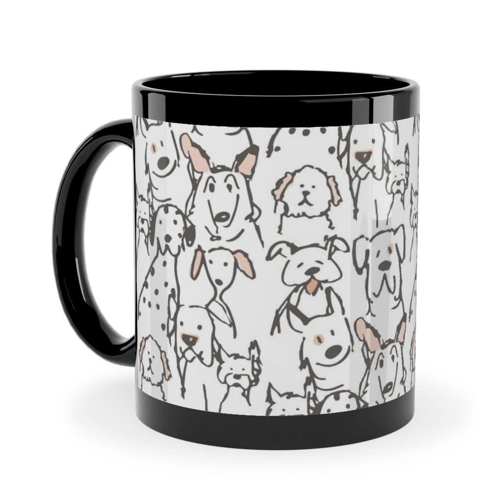 Peach Pop Doodle Dogs - Black and White Ceramic Mug, Black,  , 11oz, White